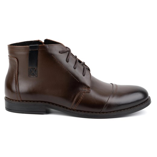 Olivier Buty męskie zimowe eleganckie trzewiki 282LU ciemny brąz brązowe ze sklepu ButyModne.pl w kategorii Buty zimowe męskie - zdjęcie 176027114