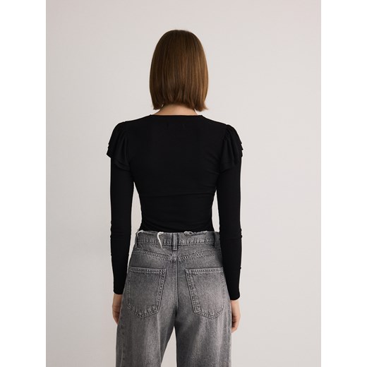Reserved - Longsleeve z falbanami - czarny Reserved S Reserved