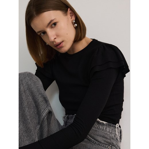 Reserved - Longsleeve z falbanami - czarny Reserved XL Reserved