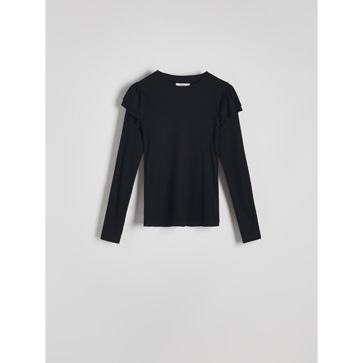Reserved - Longsleeve z falbanami - czarny Reserved M Reserved