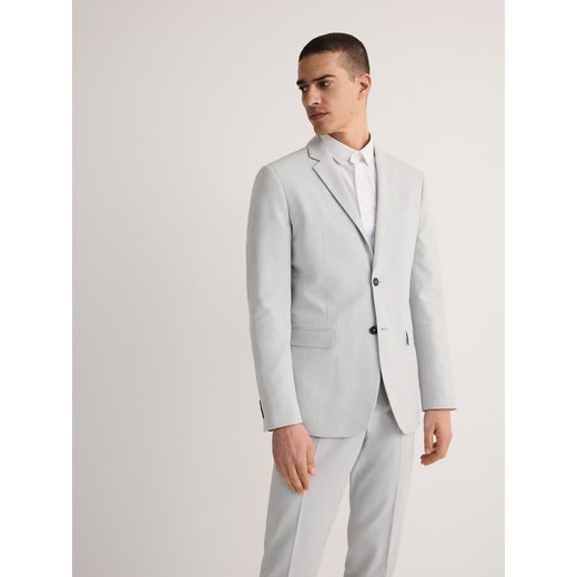 Reserved - Marynarka slim fit z domieszką lnu - jasnoszary ze sklepu Reserved w kategorii Marynarki męskie - zdjęcie 176038662