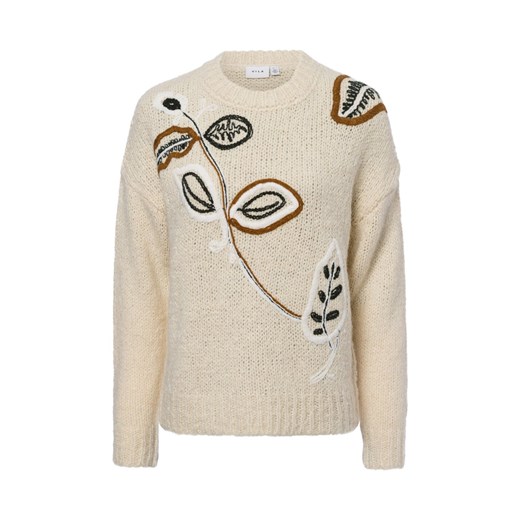 Vila Damski sweter z dzianiny - Vibrida Kobiety Wełna beżowy wzorzysty ze sklepu vangraaf w kategorii Swetry damskie - zdjęcie 176039553