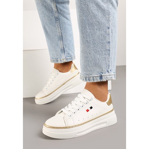 Biało-Beżowe Sneakersy na Grubej Podeszwie z Przeszyciami Zanas ze sklepu born2be.pl w kategorii Buty sportowe damskie - zdjęcie 176040152