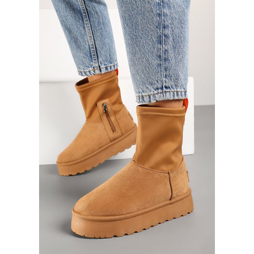 Brązowe Płaskie Ocieplane Śniegowce z Elastyczną Cholewką Sevidia ze sklepu renee.pl w kategorii Śniegowce damskie - zdjęcie 176042511