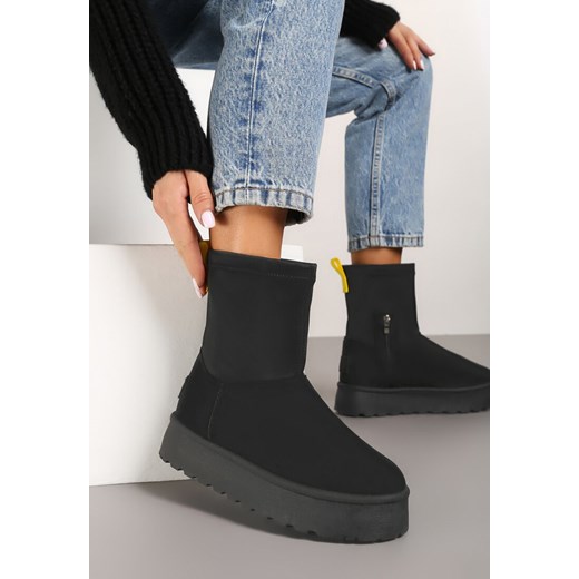 Czarne Śniegowce na Płaskiej Podeszwie ze Skarpetową Cholewką Sevinae ze sklepu born2be.pl w kategorii Śniegowce damskie - zdjęcie 176042954