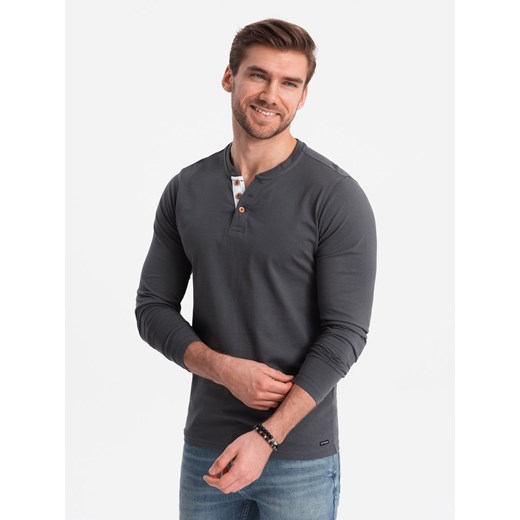 Męski longsleeve z guzikami przy dekolcie - grafitowy V9 OM-LSCL-0107 L ombre
