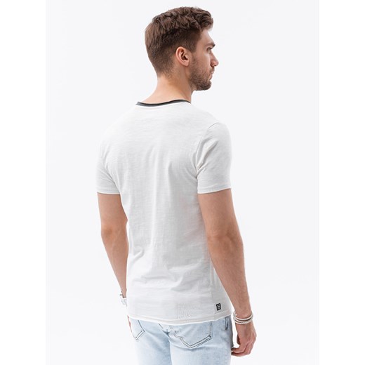 Męski t-shirt z surowym wykończeniem – ecru V6 OM-TSCT-22SS-004 S ombre