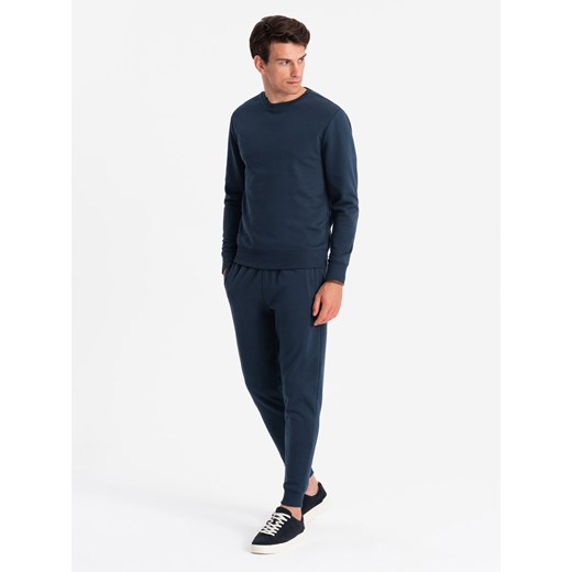 Komplet dresowy bawełniany męski BASIC bluza nierozpinana + joggery – granatowy V1 Z84 ze sklepu ombre w kategorii Dresy męskie - zdjęcie 176058692