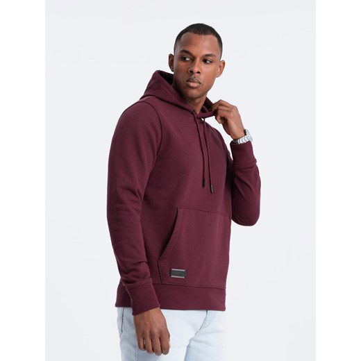 Męska dresowa bluza kangurka z kapturem BASIC – bordowa V3 OM-SSBN-0161 ze sklepu ombre w kategorii Bluzy męskie - zdjęcie 176058742
