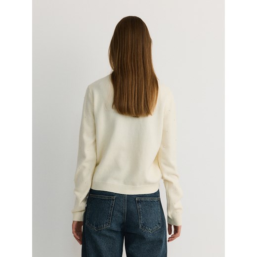 Reserved - Sweter z perełkami - kremowy Reserved M Reserved