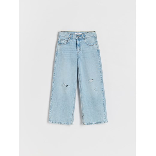 Reserved - Jeansy super wide leg z przetarciami - niebieski ze sklepu Reserved w kategorii Spodnie dziewczęce - zdjęcie 176062563