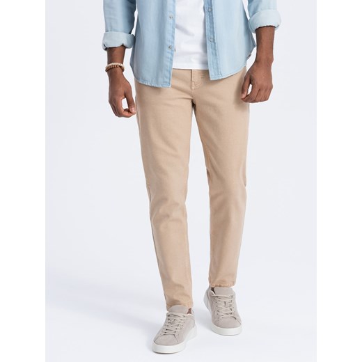 Jeansowe spodnie męskie bez przetarć SLIM FIT - beżowe V8 OM-PADP-0148 ze sklepu ombre w kategorii Jeansy męskie - zdjęcie 176064264