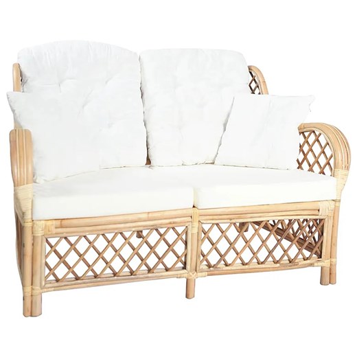 2-osobowa sofa rattanowa z lnianą tapicerką - Tygo ze sklepu Edinos.pl w kategorii Sofy i kanapy - zdjęcie 176064863