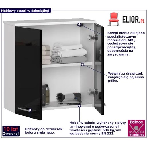 Wisząca szafka łazienkowa biały + czarny połysk - Zofix 4X Elior One Size Edinos.pl