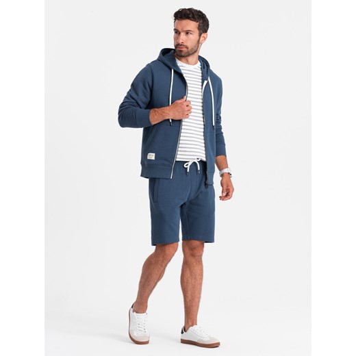 Męski dresowy komplet bluza rozpinana + szorty – ciemnoniebieski V4 Z76 ze sklepu ombre w kategorii Bluzy męskie - zdjęcie 176072431