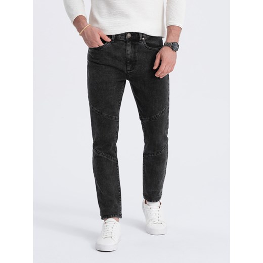 Spodnie męskie jeansowe slim fit z przeszyciem na kolanach - czarne V2 XXL ombre