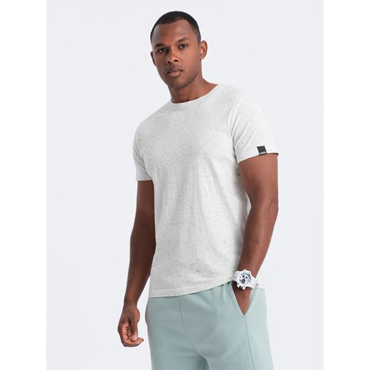 T-shirt męski z ozdobnym efektem confetti - kremowy V1 OM-TSCT-0178 ze sklepu ombre w kategorii T-shirty męskie - zdjęcie 176072561