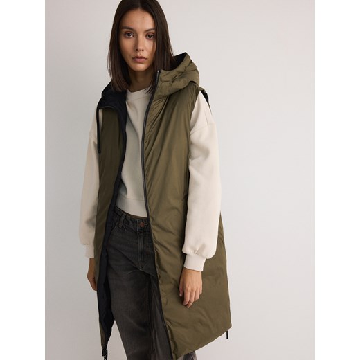 Reserved - Długa dwustronna kamizelka z kapturem - czarny Reserved M Reserved