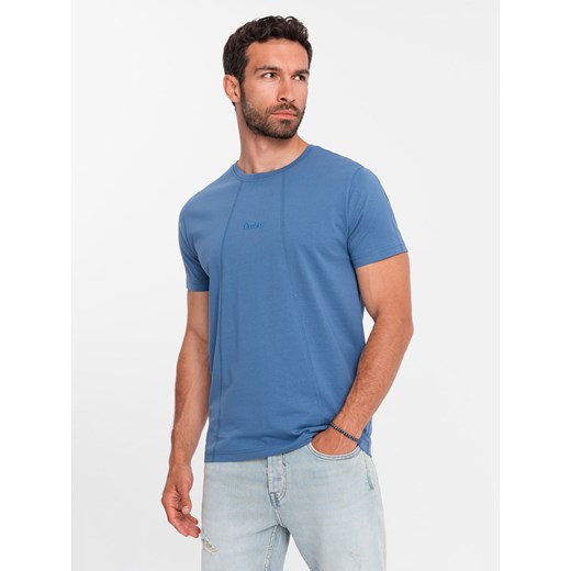 Męska koszulka bawełniana z delikatnym haftem – ciemnoniebieska V6 OM-TSCT-0170 ze sklepu ombre w kategorii T-shirty męskie - zdjęcie 176074094