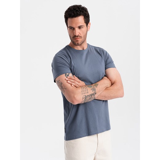 T-shirt męski klasyczny bawełniany BASIC - ciemnoniebieski V18 OM-TSBS-0146 ze sklepu ombre w kategorii T-shirty męskie - zdjęcie 176074120