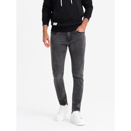 Dopasowane jeansowe męskie spodnie SLIM FIT z elastanem – grafitowe V3 OM-PADP-0214 ze sklepu ombre w kategorii Jeansy męskie - zdjęcie 176080282