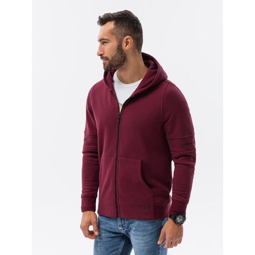 Bluza męska rozpinana hoodie z nadrukami - bordowa V5 B1423 M promocja ombre
