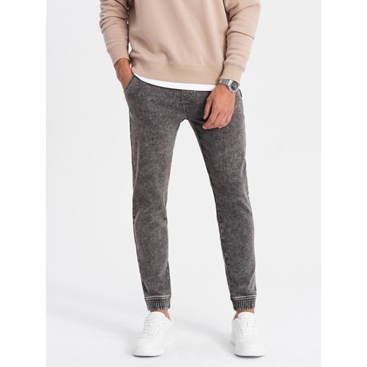 Spodnie męskie marmurkowe jeansowe JOGGERY - szare V3 OM-PADJ-0133 ze sklepu ombre w kategorii Jeansy męskie - zdjęcie 176080684