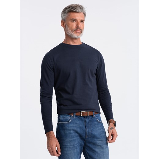 Longsleeve męski BASIC z okrągłym dekoltem - granatowy V2 OM-LSBL-0106 ze sklepu ombre w kategorii T-shirty męskie - zdjęcie 176080723