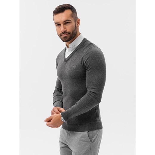Sweter męski z białym kołnierzykiem - grafitowy V3 E120 ze sklepu ombre w kategorii Swetry męskie - zdjęcie 176080841