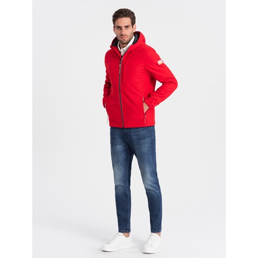 Męska kurtka z polarowym środkiem SOFTSHELL- czerwony V6 OM-JANP-0137 ze sklepu ombre w kategorii Kurtki męskie - zdjęcie 176080964