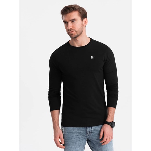 Longsleeve męski z elastanem sygnowany z okrągłym dekoltem - czarny V3 OM-LSCL-0102 ze sklepu ombre w kategorii T-shirty męskie - zdjęcie 176081070