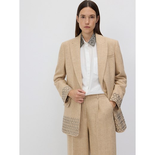 Reserved - Spodnie z wełną - kremowy Reserved XS Reserved