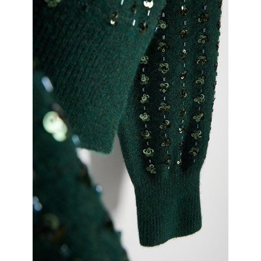 Reserved - Sweter z ozdobną aplikacją - ciemnozielony Reserved M Reserved