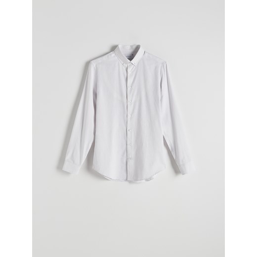 Reserved - Koszula slim fit z domieszką lnu - jasnoszary ze sklepu Reserved w kategorii Koszule męskie - zdjęcie 176084932