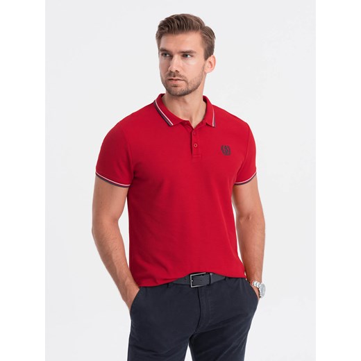 Koszulka męska polo z kontrastowym wykończeniem - czerwona V3 S1635 ze sklepu ombre w kategorii T-shirty męskie - zdjęcie 176228392