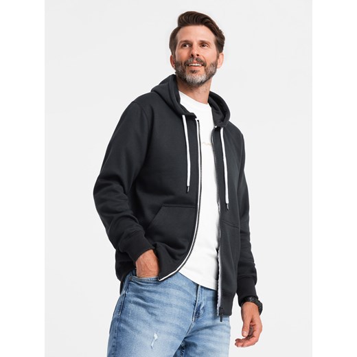 Bluza męska rozpinana z kapturem BASIC - czarna V1 B977 ze sklepu ombre w kategorii Bluzy męskie - zdjęcie 176228433