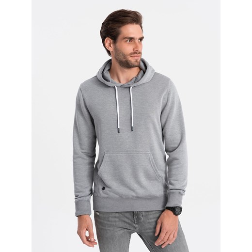 Bluza męska z kapturem BASIC - szary melanż V1 OM-SSBN-0120 ze sklepu ombre w kategorii Bluzy męskie - zdjęcie 176228472