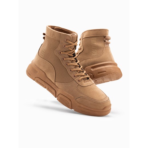 Męskie buty sneakersy za kostkę z rzeźbioną podeszwą – piaskowe V3 OM-FOBO-0122 ze sklepu ombre w kategorii Buty sportowe męskie - zdjęcie 176228523