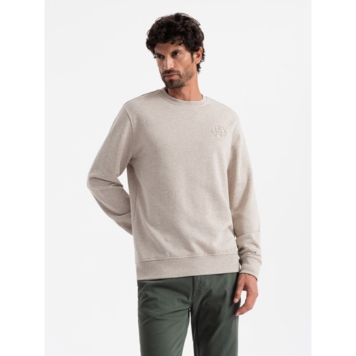 Melanżowa męska bluza dresowa z wyszywanym logotypem – beżowa V2 OM-SSNZ-0163 ze sklepu ombre w kategorii Bluzy męskie - zdjęcie 176228534