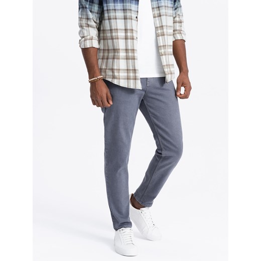 Spodnie męskie jeansowe bez przetarć SLIM FIT - granatowe V4 OM-PADP-0148 ze sklepu ombre w kategorii Jeansy męskie - zdjęcie 176228590