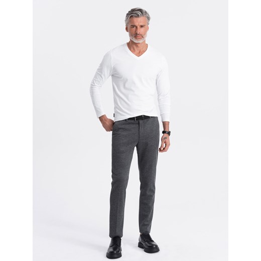 Longsleeve męski bez nadruku z dekoltem w serek - biały V3 OM-LSBL-0108 ze sklepu ombre w kategorii T-shirty męskie - zdjęcie 176228621
