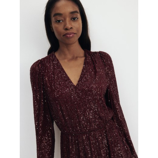 Reserved - Sukienka z cekinami - bordowy Reserved L Reserved