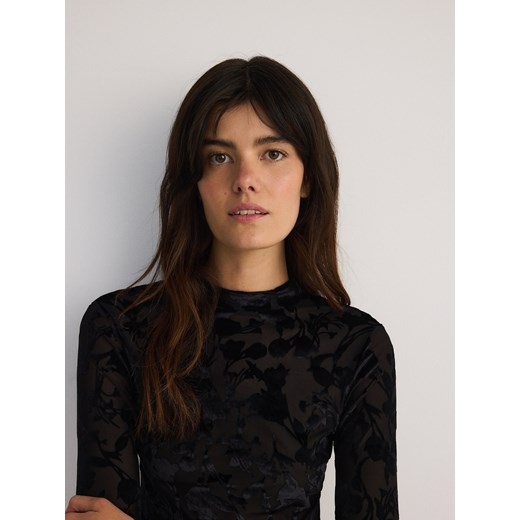 Reserved - Longsleeve regular ze worem - czarny Reserved M Reserved