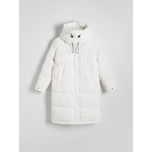 Reserved - Pikowany płaszcz z kapturem - kremowy Reserved L Reserved