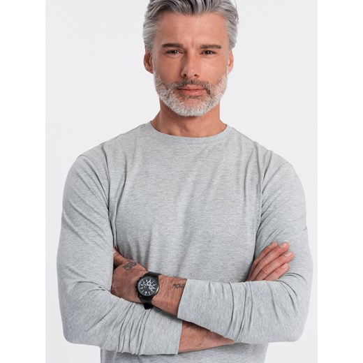 Longsleeve męski BASIC z okrągłym dekoltem - szary melanż V3 OM-LSBL-0106 ze sklepu ombre w kategorii T-shirty męskie - zdjęcie 176237552