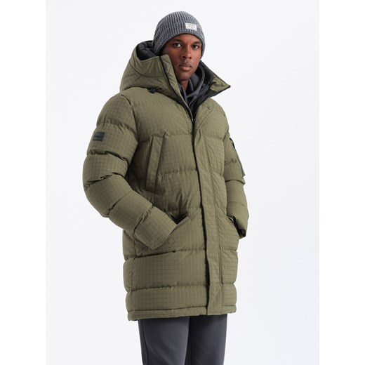 Outdoorowa długa męska kurtka parka  – oliwkowa V4 OM-JALJ-0201 ze sklepu ombre w kategorii Kurtki męskie - zdjęcie 176237731