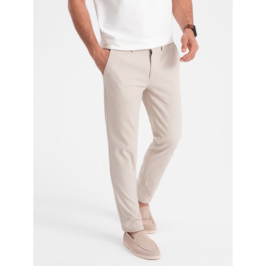 Spodnie męskie chino SLIM FIT - kremowe V1 OM-PACP-0186 XXL ombre okazja