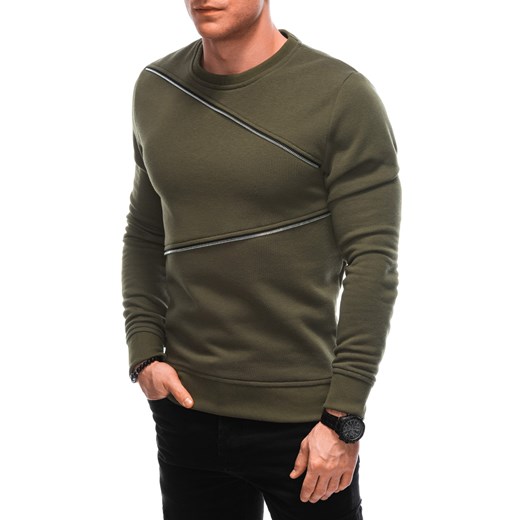 Bluza męska z ozdobnymi zamkami OM-SSNZ-22FW-005 - ciemnooliwkowa V2 ze sklepu Edoti w kategorii Bluzy męskie - zdjęcie 176238230
