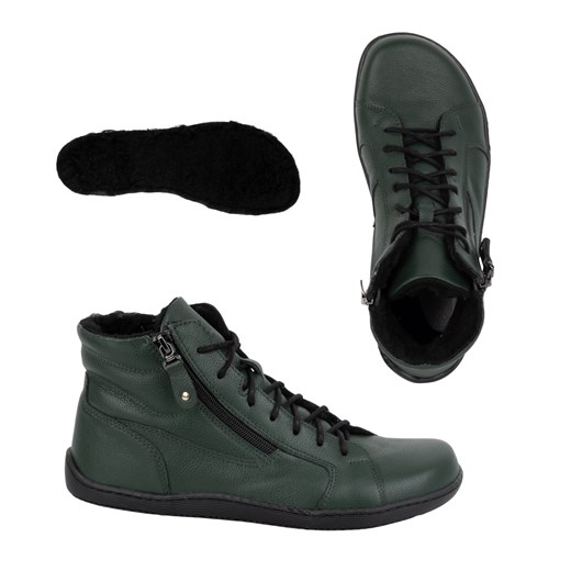 Damskie minimalistyczne buty skórzane zimowe barefoot 1261 zielone ze sklepu butyolivier w kategorii Półbuty damskie - zdjęcie 176238990