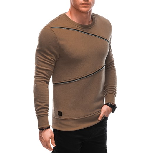 Bluza męska z ozdobnymi zamkami OM-SSNZ-22FW-005 - brązowa V3 ze sklepu Edoti w kategorii Bluzy męskie - zdjęcie 176245340